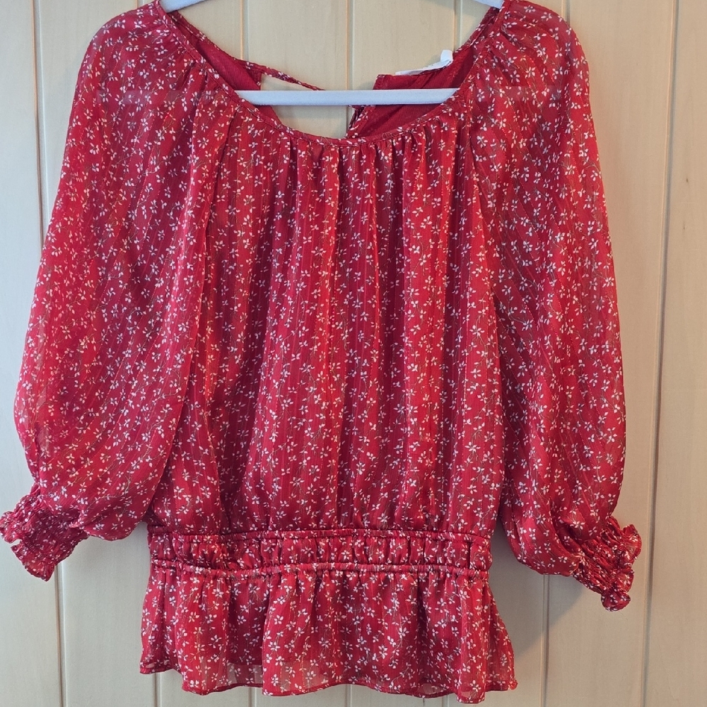 Lush Red Floral Blouse